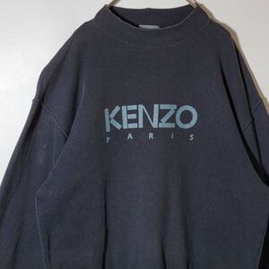 90s KENZO ケンゾー スウェット 長袖トレーナー メンズ サイズF 黒 ブラック ロゴプリント クルーネック 日本製