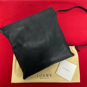 極 美品 袋付 LOEWE ロエベ アナグラム ロゴ ナッパレザー 本革 ミニ ショルダーバッグ ポシェット サコッシュ ブラック 黒 75085