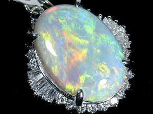 KR13626S【1円～】新品【RK宝石】≪opal≫ 極上オパール 特大7.09ct 極上ダイヤモンド 総計0.83ct Pt900 高級ペンダントヘッド ネックレス