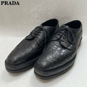 【極美品】PRADA プラダ クロコ型押し レザーシューズ ブラック 6