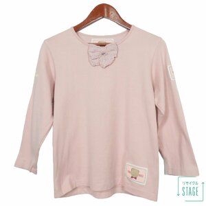 BABY PINK HOUSE★チェックのリボンが可愛い♪　袖裾付近にくまのロゴ入り長袖カットソー　サイズL　ベビーピンク系 レターパック可 z8594