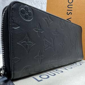 【現行 極美品】ルイヴィトン LOUIS VUITTON ヴェルティカル 長財布 ラウンド モノグラム シャドウ レザー メンズ ビジネス ブラック