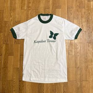 80s USA製 sportswear リンガー Tシャツ 緑 白 Sサイズ 古着 ヴィンテージ Hawaii kapalua tennis 蝶々