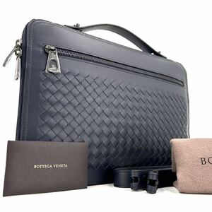 1円《 未使用品・定価40万 》BOTTEGA VENETA ボッテガヴェネタ2way ビジネス ショルダーバッグ メンズ イントレ 本革 レザー 付属品完備 紺