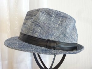 ∋ 無 ∋ 韓国製　メンズ・紳士　ジーンズ柄　中折れハット　サイズ５７cm〜５９cm　キャップ　リネン使用　帽子　ソフト帽