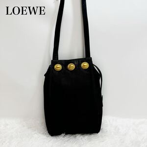 美品！LOEWE ロエベ　ロゴ型押し　ショルダーバッグ　トートバッグ　スエード　肩がけ　ブラック