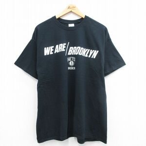 XL/古着 半袖 ビンテージ Tシャツ メンズ 00s NBA ブルックリンネッツ 大きいサイズ コットン クルーネック 黒 ブラック バスケットボール