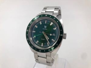 【稼働美品!!】リップ・マリナー GMT・デイト・グリーン(緑系色)モデル[LIP MARINER GMT QUARTZ]クォーツ式メンズ腕時計【中古品】