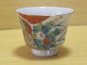 九谷庄三の煎茶湯呑（花と小鳥の絵図）5個セット