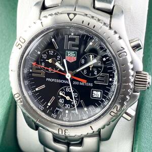 【1円〜】TAG HEUER タグ ホイヤー 腕時計 メンズ CT1111 クロノグラフ LINK リンク ブラック文字盤 プロフェッショナル デイト 可動品