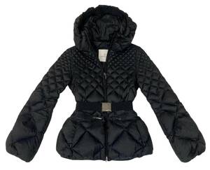 ☆1円スタート☆ ★MONCLER★ モンクレール ダウンジャケット レディース 00 XS 着丈61㎝ キルティング ベルト付き 黒