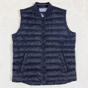 美品/希少XL◎トミーヒルフィガー【ダウン85%・フェザー15%】TOMMY HILFIGER ダウンベスト ジャケット 中綿 刺繍ロゴ ネイビー 紺 メンズ