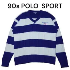 90s POLO SPORT　太ボーダー　ケーブルニットセーター　ポロスポ　古着