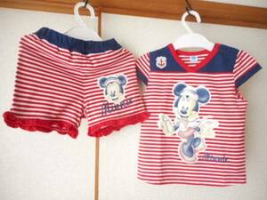 ★美品★ディズニー・ミニー　　イカリ&水平柄の上下セット　 Ｔシャツ＆パンツ