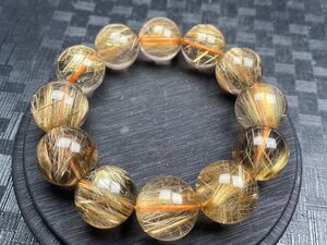 即決 0418L123 天然石★【80Aスモーキー黄金タイチンルチル】★ブレス 18.3-19.8mm（新品）