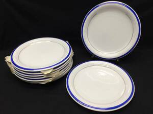 展示未使用品　1★　業務用食器 　YAMATOSHI ディナープレート 9枚 大皿　ブルーライン　