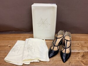 【W5-1301】シャーロットオリンピア Charlotte Olympia サンダル 38 牛革 レザー イタリア製 ブラック 同梱可 東京引取可【千円市場】