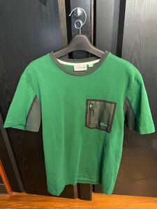 美品ラコステLACOSTEグリーンTシャツMポケット3Tシャツ1212ロゴ半袖SLIMFIT