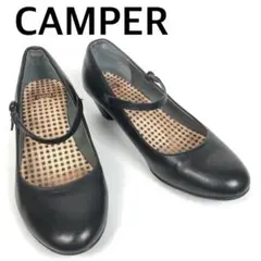 CAMPER　カンペール　アーモンドトゥヒールストラップレザーパンプス　黒