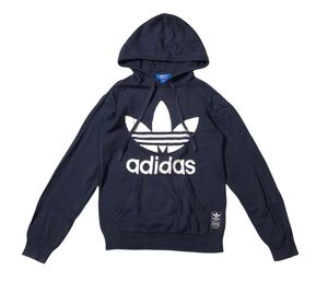 ● adidas originals アディダス オリジナルス ● トレフォイル ロゴ 編柄 ラベル コットン ニット パーカ ネイビー 2XS