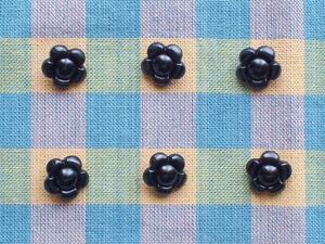 レトロビンテージ手芸雑貨＊ボタン・黒・フラワー・Φ16㎜・6個セット☆パーツデコ装飾素材リメイク
