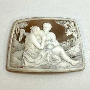 ★シェルカメオ14.9g★m 約51.9×38.2mm 貴婦人 CAMEO 花 アンティーク shell 繊細 ルース 宝石 物　作家物