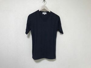 美品本物アバハウスABAHOUSEコットンVネックニット半袖Tシャツメンズサーフアメカジミリタリービジネススーツ紺ネイビー46M