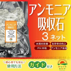 【アンモニア吸着石　3ネット】めだか　PSB　鯉　金魚　クロレラ　熱帯魚　ミジンコ　ゾウリムシ　メダカ卵稚魚針子水質改善にどうぞ