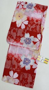 inagoya■浴衣フェア開催中☆【変わり織・女性用浴衣単品】赤系 花柄 yukata 綿 新品 仕立て済み 夏祭り 超特価 z2179mj