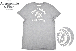 Y-7789★送料無料★美品★Abercrombie&Fitch アバクロンビー&フィッチ MUSCLE★ロゴフロッキープリント グレー灰色 半袖 T-シャツ ＸＬ