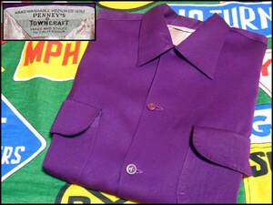 【珍色】Made in USA製アメリカ製TOWNCRAFTタウンクラフトビンテージレーヨンギャバシャツハンドステッチ紫色パープル40s40年代50s50年代M
