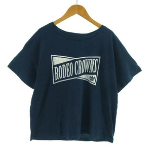 ロデオクラウンズワイドボウル RODEO CROWNS WIDE BOWL RCWB Ｔシャツ 半袖 ロゴプリント コットン ネイビー系 ネイビーブルー 白 M