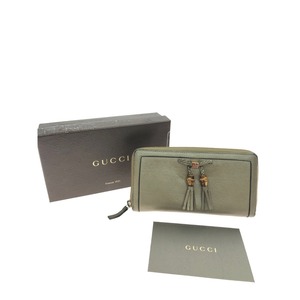 ▼▼ GUCCI グッチ レディース長財布 ラウンドファスナー タッセル バンブー リボン 269991・0416 ベージュ やや傷や汚れあり