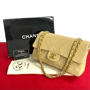 極 美品 箱 袋付 シール カード有 1番台 CHANEL シャネル マトラッセ ダブルフラップ 25cm レザー チェーン ハンドバッグ ベージュ 14514