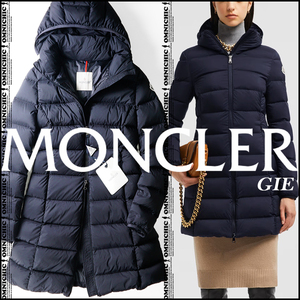 人気モデルGIE■国内正規品/新品【MONCLER】モンクレールワッペンロゴ高級感抜群ナイトブルーミドルダウンコートジャケット0/S/フード脱着