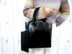 極美品 PRADA プラダ ハンドバッグ トートバッグ バッグ レザー×ナイロンキャンバス 黒 77881