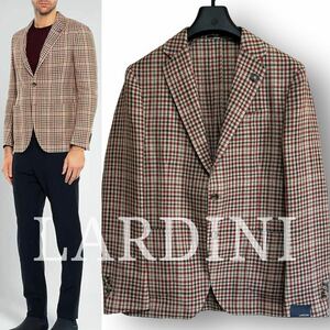 【最終価格】新品 定価11.5万 LARDINI ラルディーニ イタリア製 上質素材 Tessuto Esclusivoリネン×ウール チェック柄 ジャケット 50