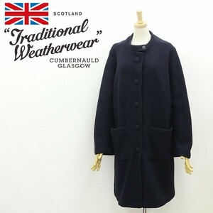 ◆Traditional Weatherwear トラディショナル ウェザーウェア バンドカラー ウール コート 紺 ネイビー 34