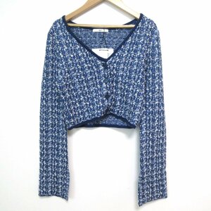 未使用 23AW SLY スライ リミテッドアイテム TWEED KNIT カーディガン 長袖 ショート丈 クロップドニット F ブルー×ホワイト ◆