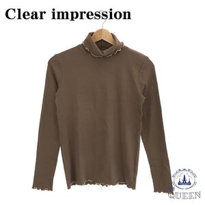 ☆美品☆ Clear impression クリアインプレッション ニット 長袖 フリル タートルネック 可愛い ブラウン F 901-567 送料無料