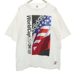 アディダス 90s USA製 オールド プリント 半袖 Tシャツ L ホワイト adidas メンズ