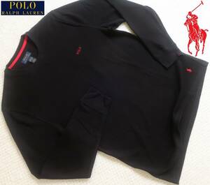 新品★ラルフローレン★ブラック サーマル ロンT★長袖 ワッフル Tシャツ★レッド ポニー 刺繍 黒 赤 L★POLO RALPH☆367