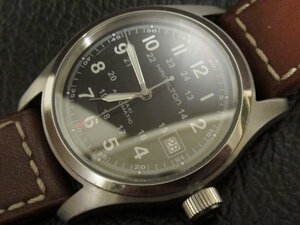 ハミルトン カーキ HAMILTON Khaki AUTOMATIC H704450 ブラック 美品 革バンド メカニカル 自動巻(手巻付) 時計 バックスケルトン