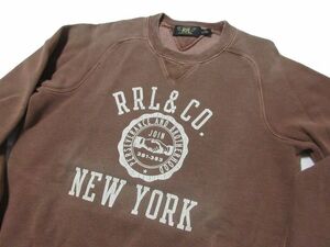 【名作】RRL ダブルアールエル ブラウン New York ガーメントダイ ダメージ加工 スウェット トレーナー XS