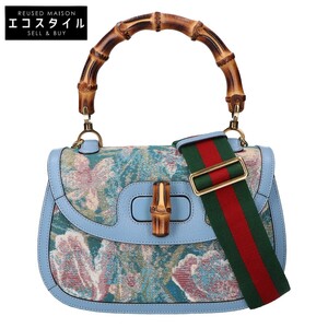 GUCCI グッチ 672206 日本限定 バンブー1947 ミディアム トップハンドルバッグ ジャカード 2WAY ハンドバッグ ブルー レディース