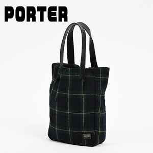 350-59◆PORTER×Gallery1950/ポーター×ギャラリー1950 ウール×レザー チェック柄トートバッグ 吉田カバン 男女兼用 ナチュラル G1950