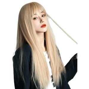 ウィッグ ロング フルウィッグ ストレート 金髪 かつら HAIRCUBE レディーズ ぱっつん前髪 ゴールド 女装 自然 小顔 