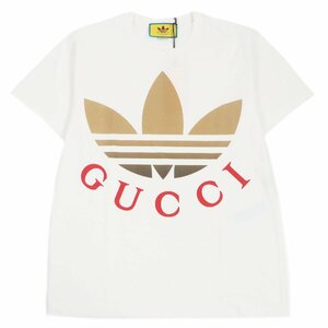 未使用品 GUCCI グッチ adidas 23SS 548334 トレフォイル ロゴプリント クルーネック 半袖Ｔシャツ ホワイト S イタリア製 正規品 メンズ