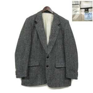 サイズ 42REG スコットランド製 ハリスツイード Harris Tweed ウール テーラードジャケット ブレザー ストライプ 古着 ビンテージ 2JA2891