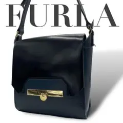 FURLA フルラ　ショルダーバッグ　レザー　ブラック　ネイビー　黒　紺